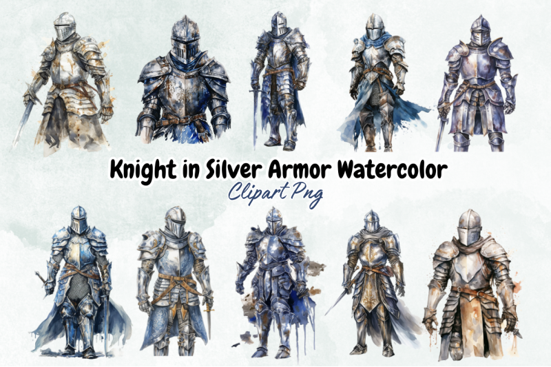 Knight in Silver Armor Watercolor By Bundlestshirt | TheHungryJPEG