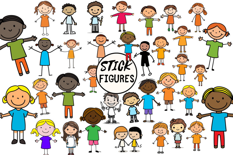 10 PACK Colored Stick Figures Stick Boy Clipart Stick Girl Png Stick  People, Jpeg Stick People Children (Instant Download) 