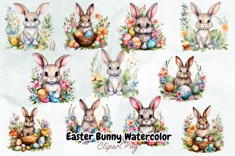 Easter Bunny Watercolor Clipart Bundle By Bundlestshirt | TheHungryJPEG