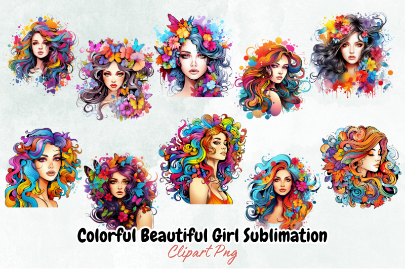 Colorful Beautiful Girl Sublimation By Bundlestshirt | TheHungryJPEG