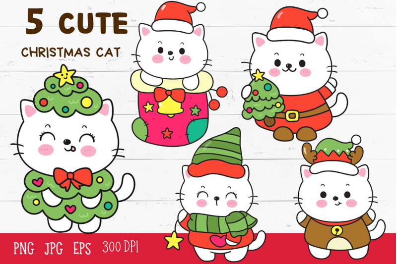 Cute Cat Christmas cartoon kawaii clipart kitten animal By Vividdiy8 ...