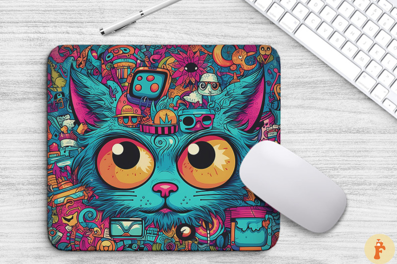 Doodle Cat Art Mouse Pad Design By Mulew Art | TheHungryJPEG