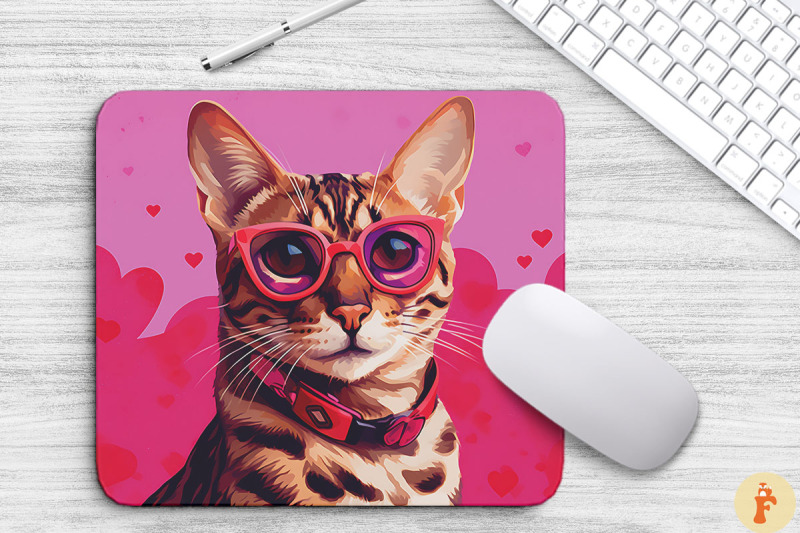 Cute Pink Bengal Cat Mouse Pad By Mulew Art | TheHungryJPEG