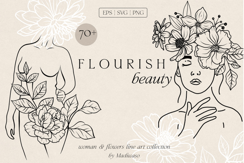 Woman body & flowers - line art set By Madiwaso Art | TheHungryJPEG