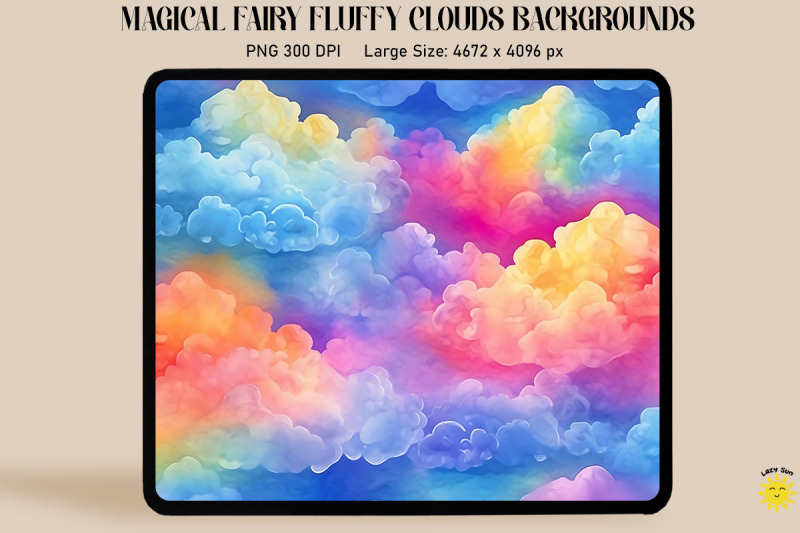 Watercolor Rainbow Clouds Backgrounds By Mulew Art | TheHungryJPEG