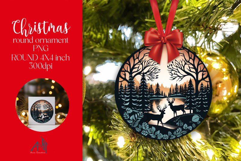 Christmas Round Ornament Sublimation PNG By Annetart | TheHungryJPEG