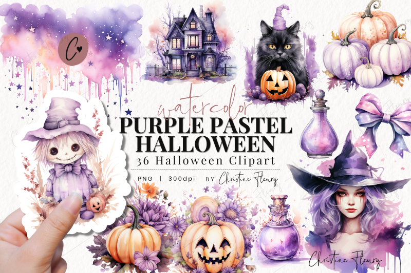 Purple Pastel Halloween Clipart By Christine Fleury | TheHungryJPEG