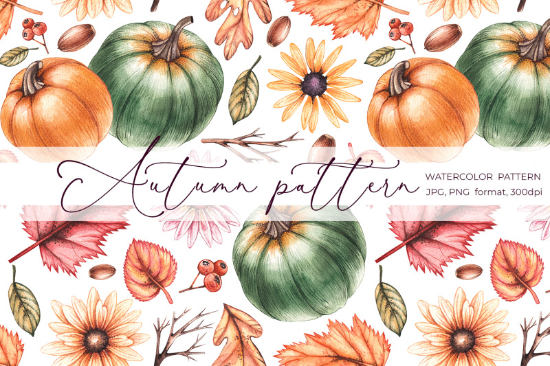 Watercolor Autumn pattern PNG, JPG By SKartistStudio | TheHungryJPEG