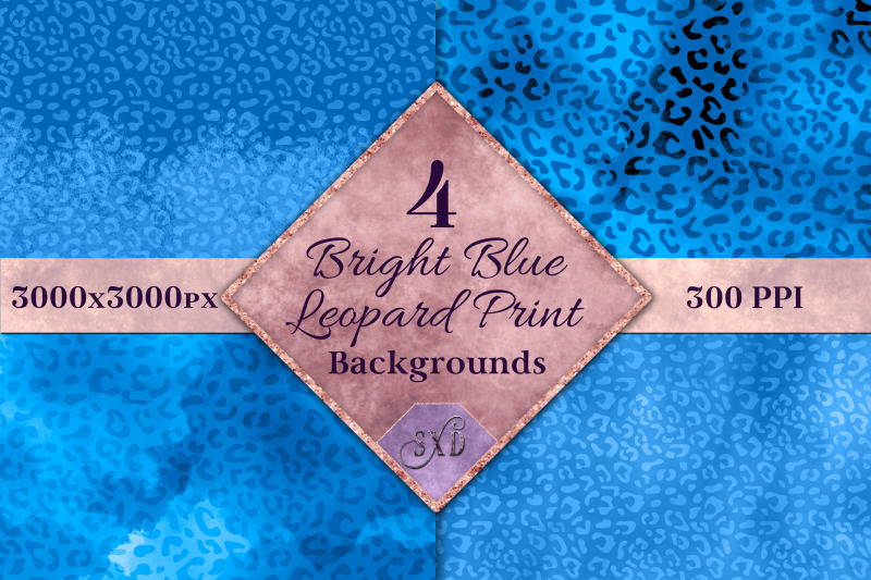 Bright Blue Leopard Print Backgrounds - 4 Textures By Sapphire X