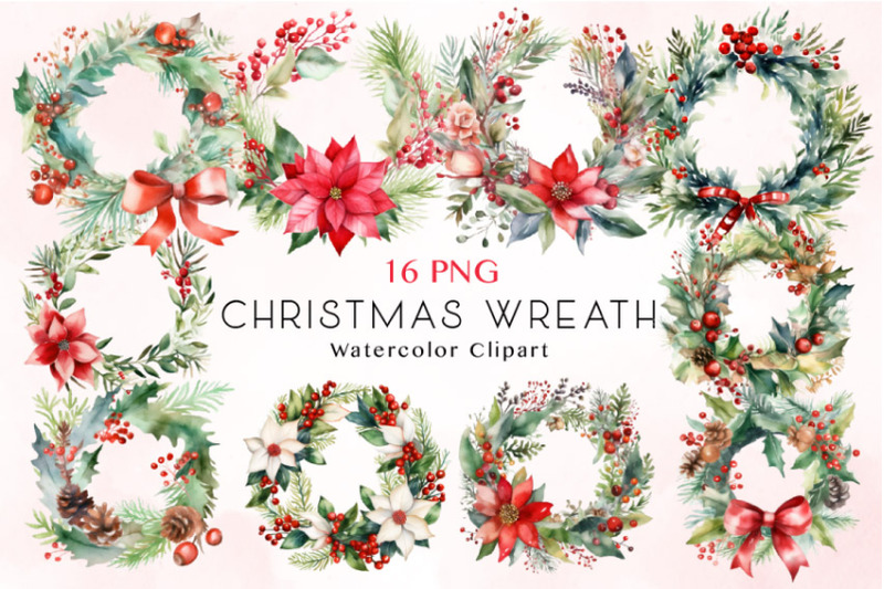 Christmas Holiday Wreath Clipart Bundle By EasyConceptSVG | TheHungryJPEG