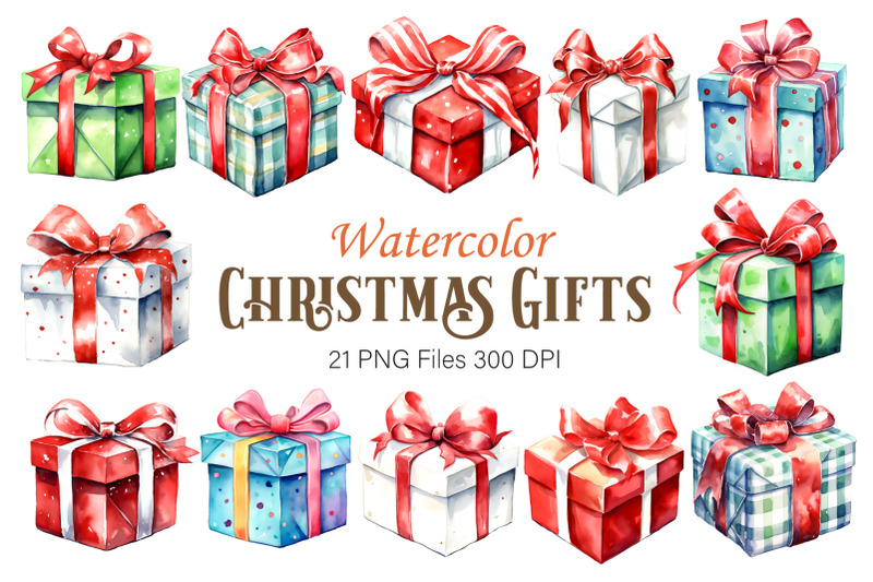 Watercolor Christmas Gifts. Clipart Bundle. By Keno shop | TheHungryJPEG