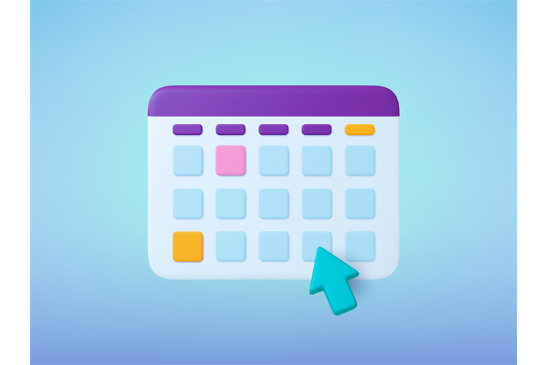 Calendar 3d icon, time management concept. Plasticine style illustrati ...