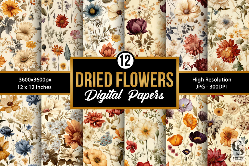 Dried Vintage Flowers Seamless Patterns By CreativeStore | TheHungryJPEG