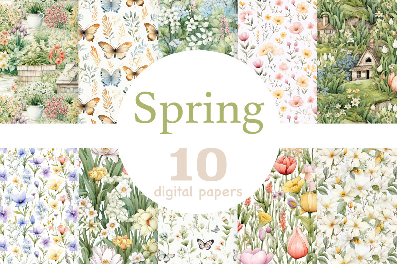 Spring Seamless Pattern Set | Spring Digital Paper JPEG By ...