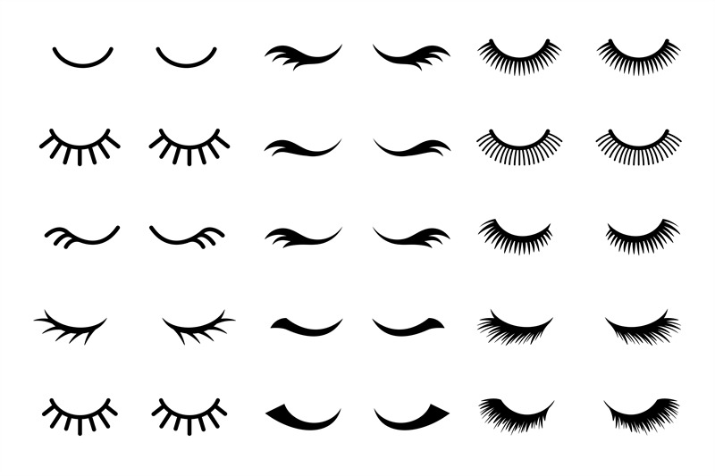 Eyelashes logo vector set isolated on white background, closed eyes ic ...