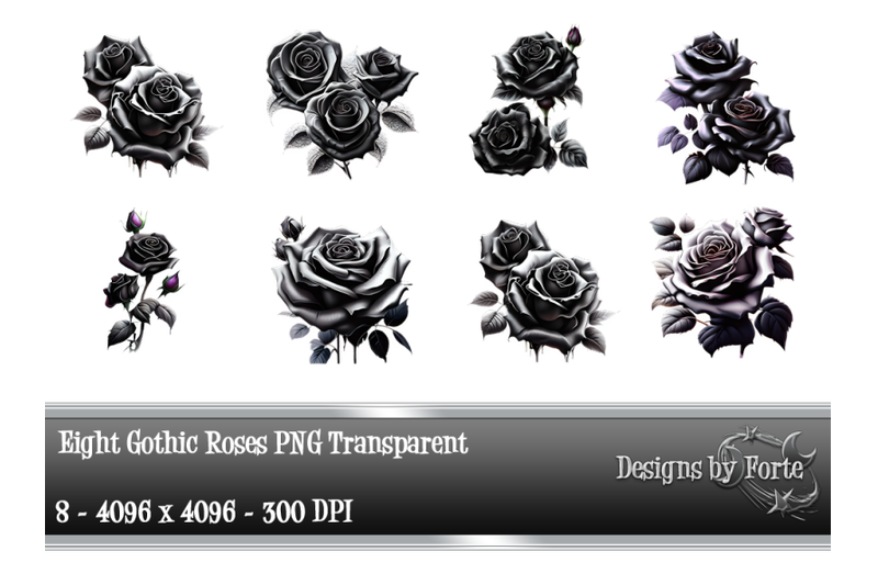 Gothic Black Roses Clip Art PNG By Designs by Forte | TheHungryJPEG