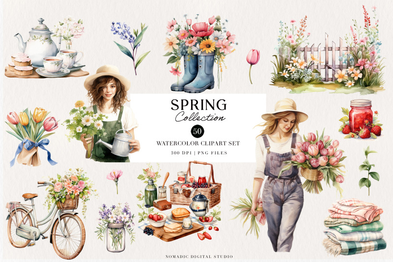 Watercolor Spring Cottagecore Clipart Collection PNG By ...