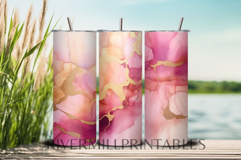 Pink & Gold Alcohol Ink Tumbler Wrap PNG By Rivermill Embroidery ...