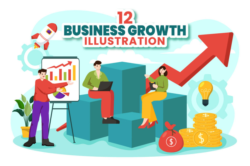 12 Business Growth Illustration By denayunethj | TheHungryJPEG