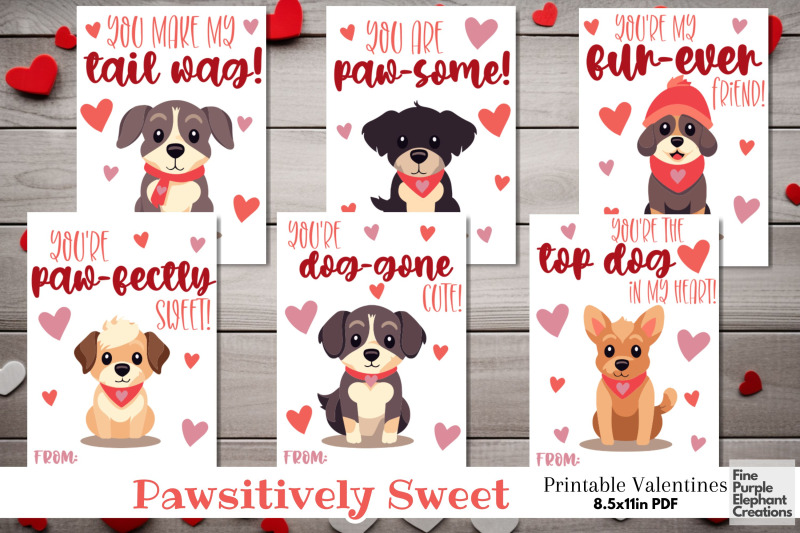 Printable Kids Dog Puppy Valentine Digital Paper Teacher Cartoon Cards ...