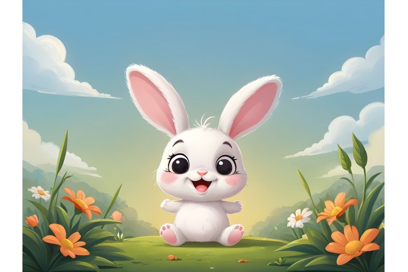 Illustration of cute happy bunny By dianaxstoyanova | TheHungryJPEG