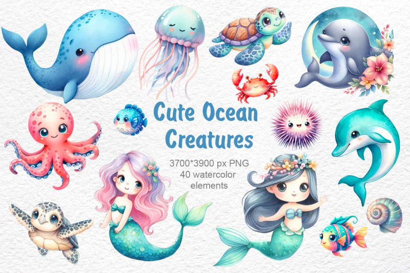 Cute Ocean Creatures By Yuliia Shmadchenko | TheHungryJPEG