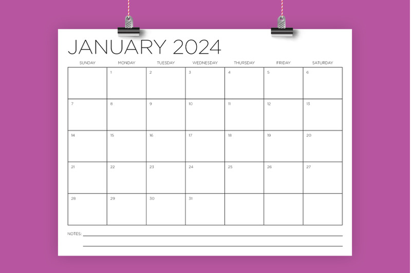 2024 8.5 x 11 Inch Calendar Template By Running With Foxes | TheHungryJPEG