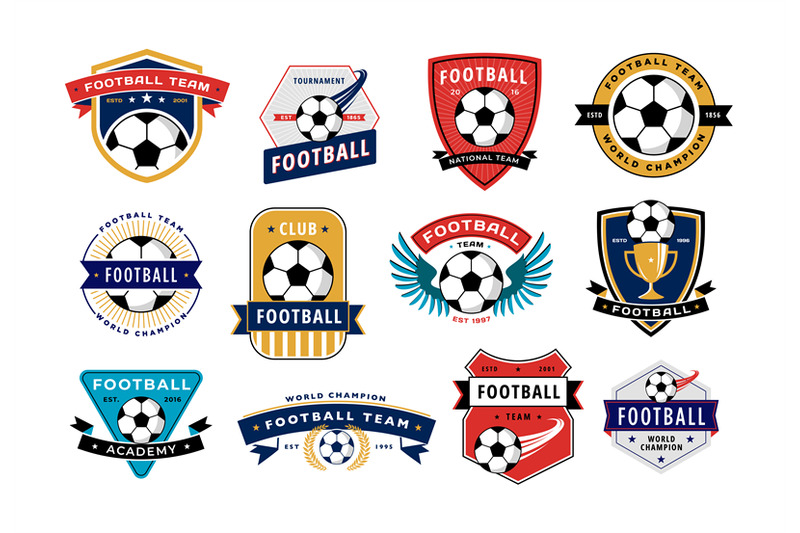 Soccer club badge collection. Football team emblems with soccer balls ...