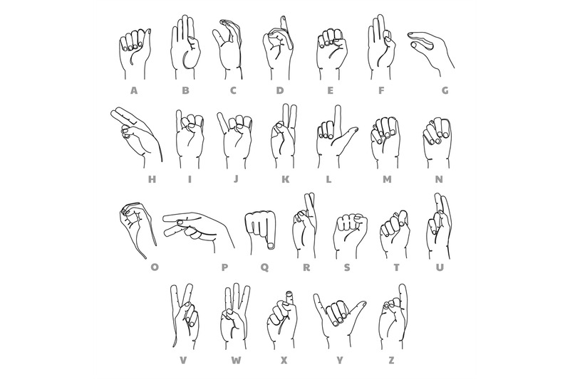 Deaf-mute language alphabet. Learning sign language hand gestures cont ...