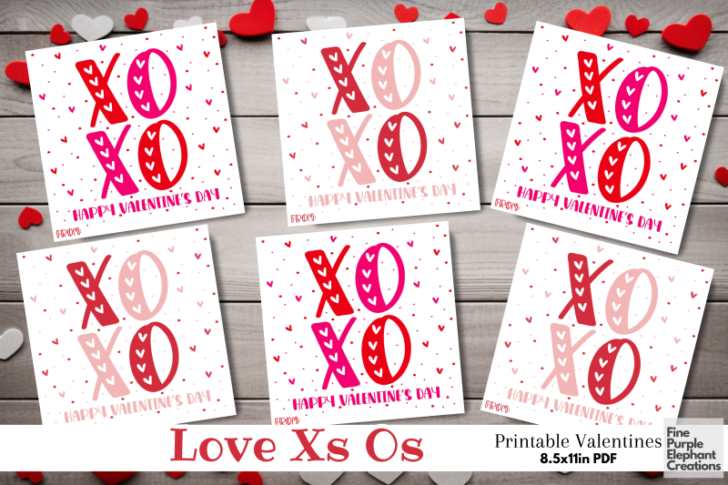 Printable Kids Xoxo Hugs Kisses Valentine Digital Paper Card By