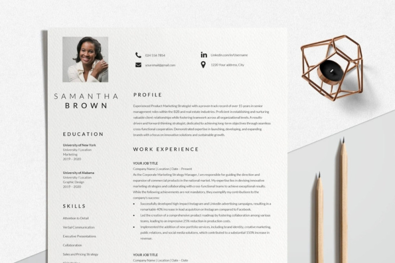 Resume Template | CV Template - Samantha Brown By LucaTheme | TheHungryJPEG