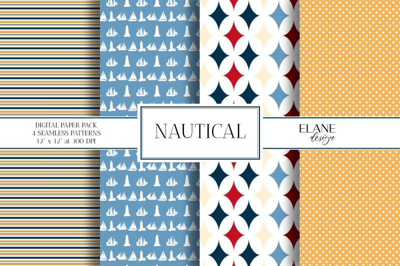 Nautical Digital Paper Pack By ElaneDesign | TheHungryJPEG