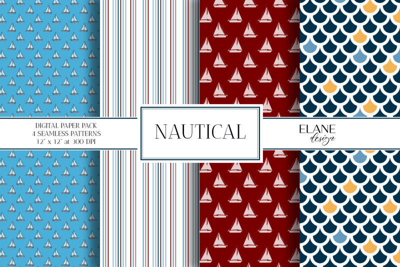 Nautical Digital Paper Pack By ElaneDesign | TheHungryJPEG