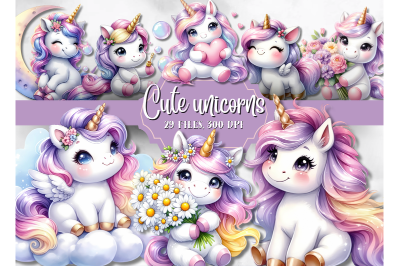 Unicorns clipart, cute unicorns png By AnetArtStore | TheHungryJPEG