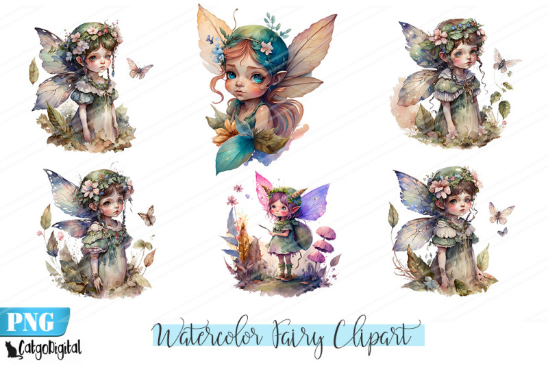 Watercolor Fairy Clipart PNG Elements By CatgoDigital | TheHungryJPEG