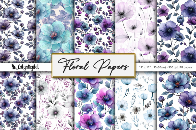 Floral Printable Papers By CatgoDigital | TheHungryJPEG