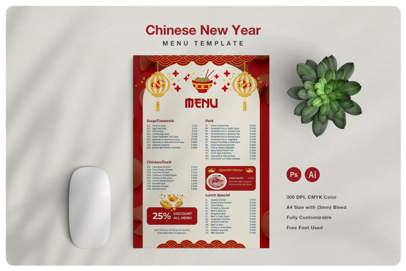 Chinese New Year Restaurant Menu By Blanca Creative Lab | TheHungryJPEG