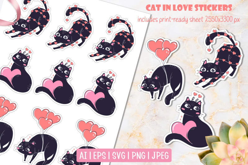 Cute cat in love stickers | Valentine's Day Sticker By Boo Guevara Shop ...