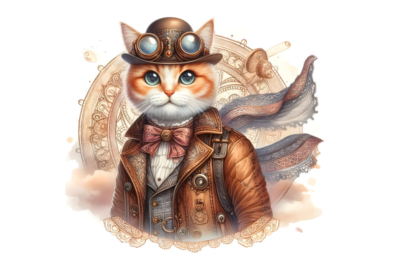Cat in steampunk-style clothes By dianaxstoyanova | TheHungryJPEG