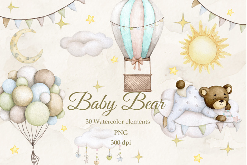 Baby Bear Dreams. Set Watercolor PNG. By Watercolor by Alyona ...