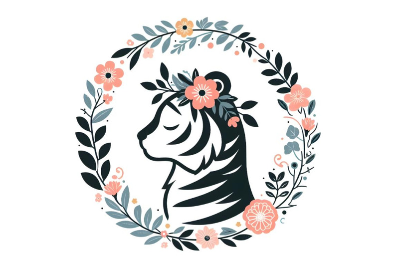 floral cute tiger silhouette By dianaxstoyanova | TheHungryJPEG