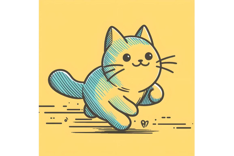 Line art brush stroke running funny cat By dianaxstoyanova | TheHungryJPEG