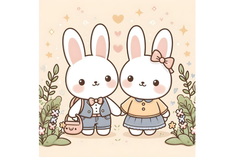 cute bunny couple minimal artwork By dianaxstoyanova | TheHungryJPEG