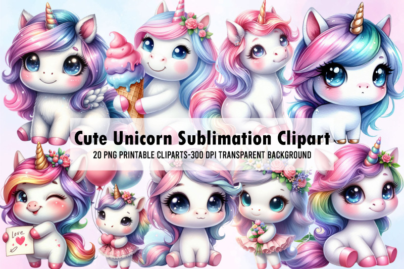 Cute Unicorn Sublimation Clipart By pacific store | TheHungryJPEG