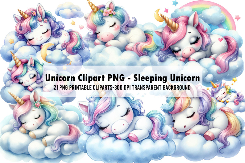 Unicorn Clipart PNG - Sleeping Unicorn By pacific store | TheHungryJPEG