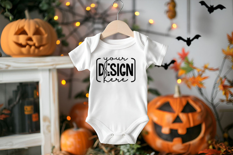 Halloween One Piece Baby Bodysuit Mockup By DesignMarket24 | TheHungryJPEG