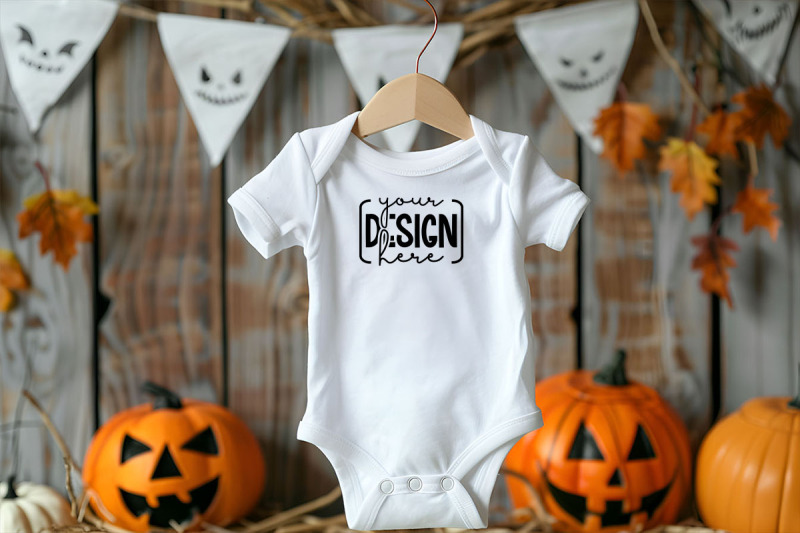 Halloween One Piece Baby Bodysuit Mockup By DesignMarket24 | TheHungryJPEG