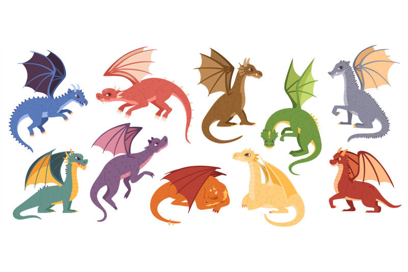 Magic dragons. Mythical creatures, flying dragon and fantasy monster i ...