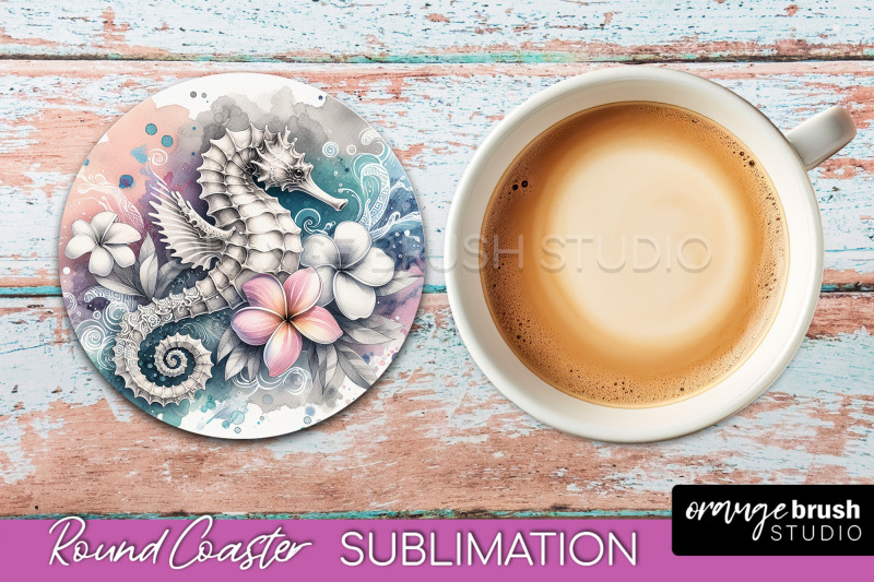 Sea Animals Coaster Sublimation - Beach Round Coaster PNG By Orange ...