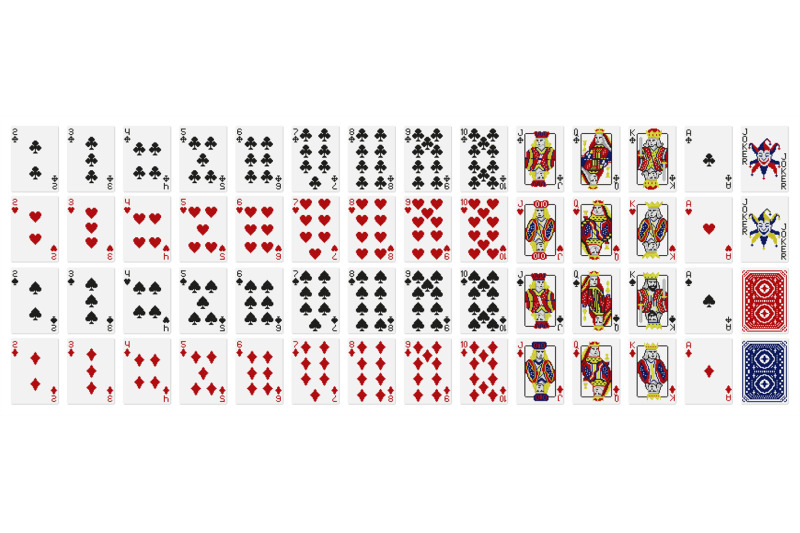 Pixel art playing cards. Standard 52 playing cards deck with pixelated ...